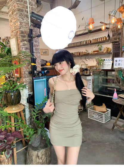 Khaki Off Side Shoulder Tube Dress