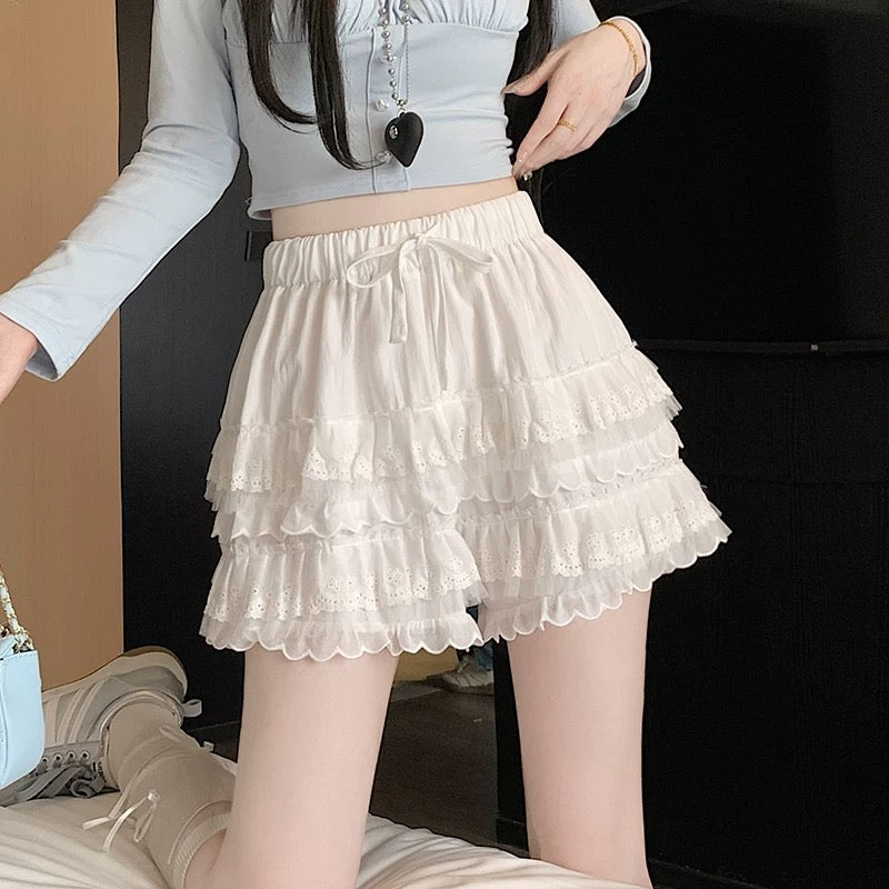 White High Waist Layer Short Skirt