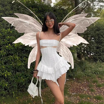 White Embroidery Waist Cut Short Dress (S)