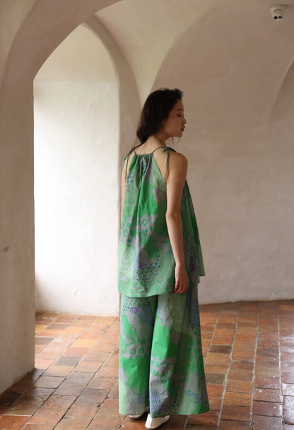Green Top + Long Pants Two Piece Set