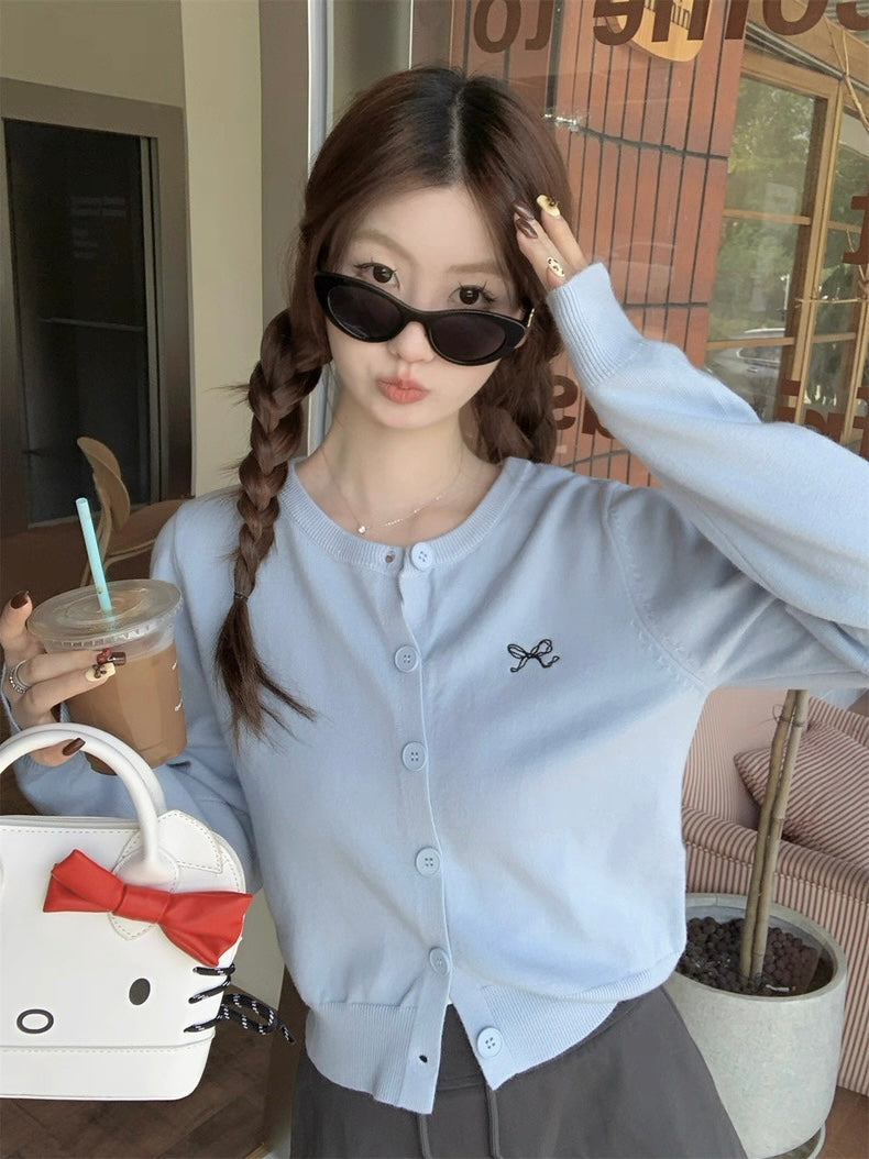 Ribbon Logo Long Sleeve Cardigan Top