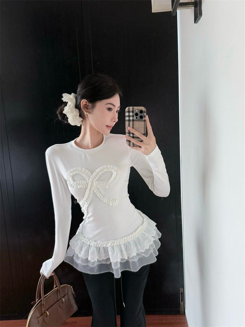 White Ribbon Long Sleeve Knitted Top