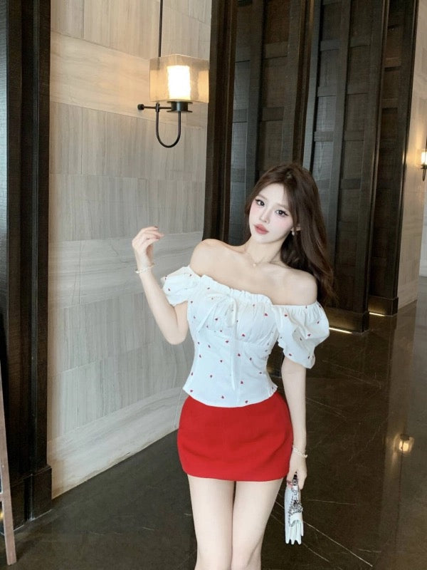 Mini Heart Puff Sleeve White Top