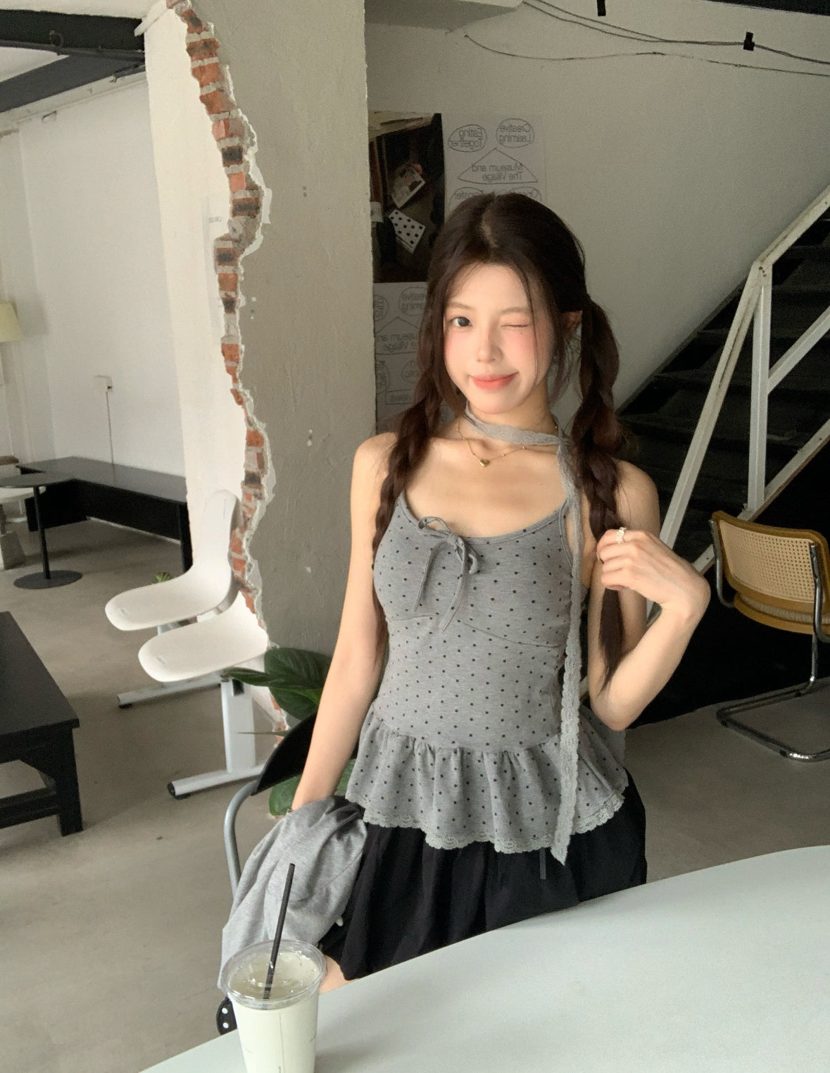 Polka Dot Top With Collar Strap