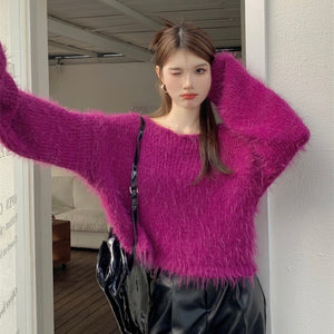 Dragon Fruit Fuzzy Knitted Top