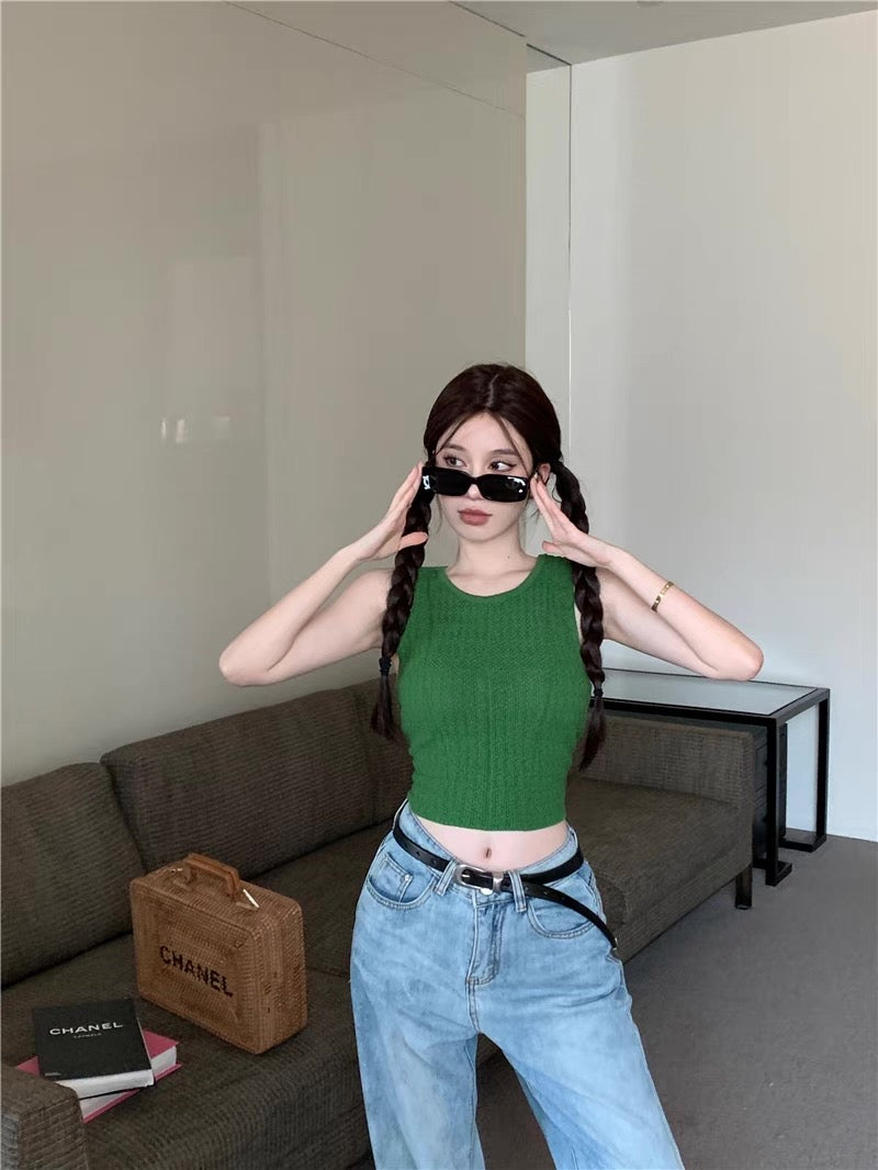 Green Sleeveless Knitted Top