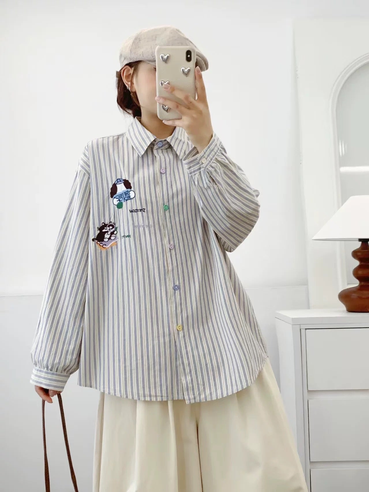 Color Button Stripe Long Sleeve Shirt