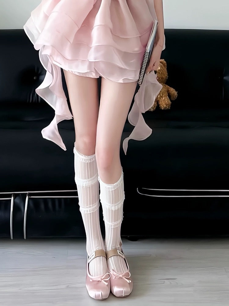 S006 Lace Socks (White, Grey)