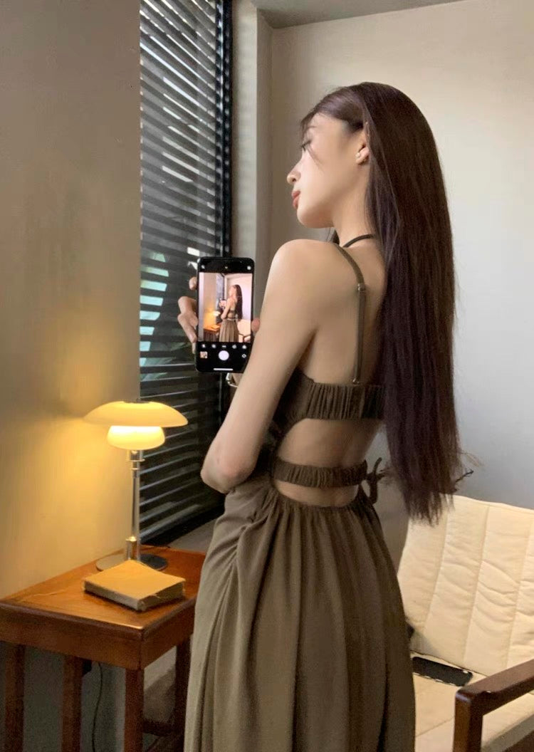 Bareback Waist Cut Long Dress