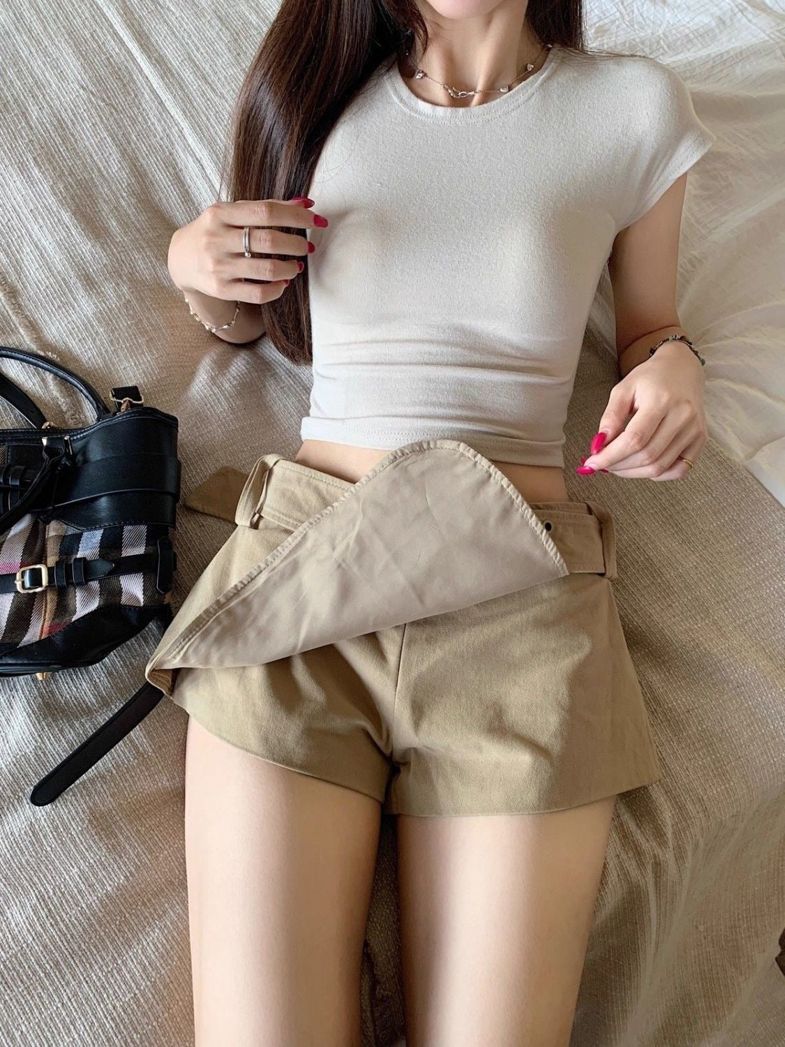 Khaki Low Waist Mini Skort Shorts SK39