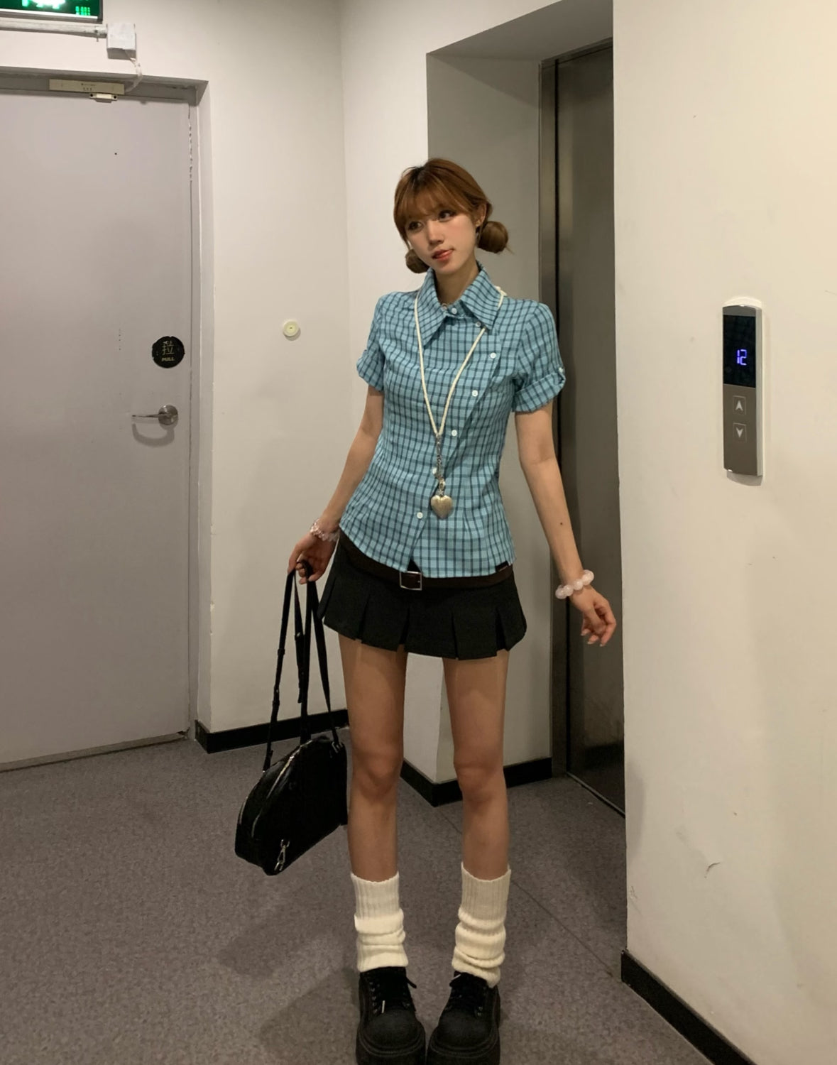 Blue Plaid Top (S, M)