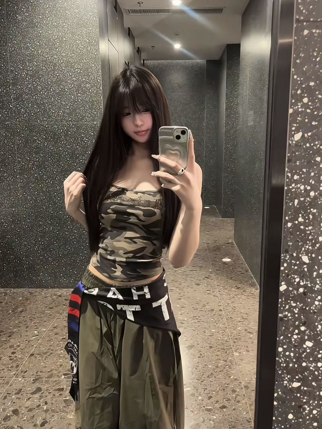 Army Print Green Strap Top