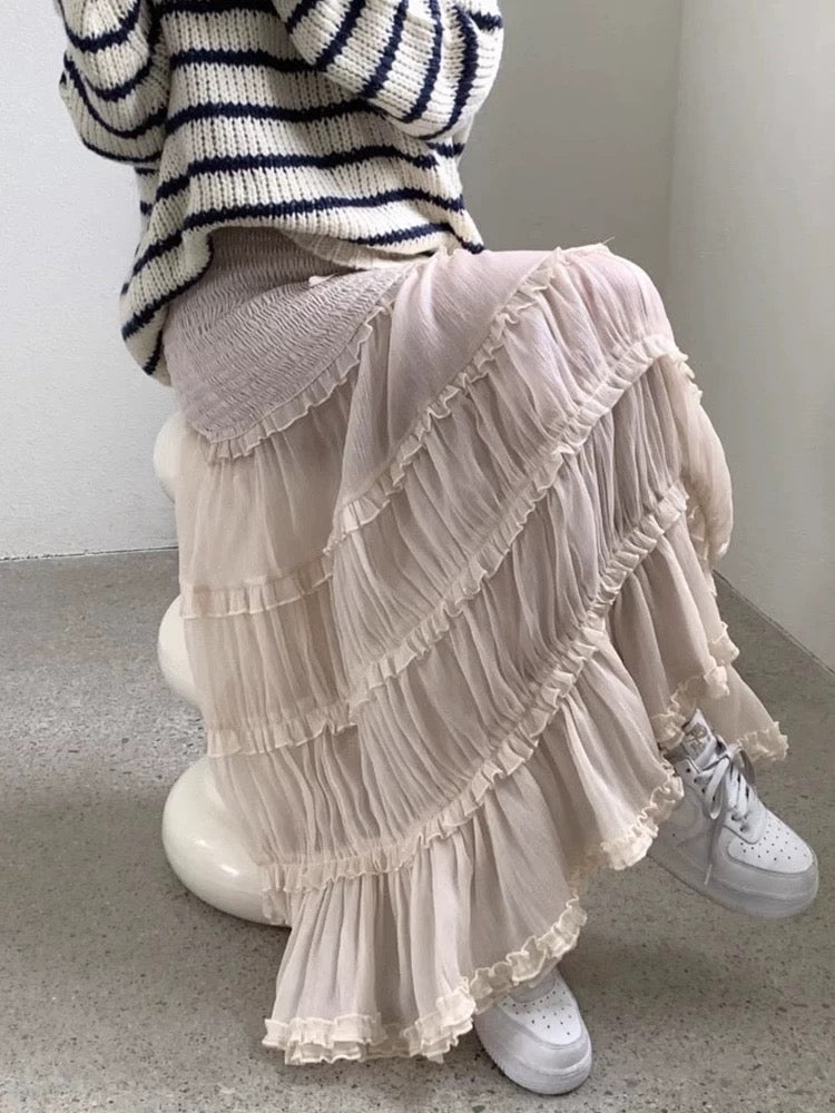 Khaki Layered Long Skirt