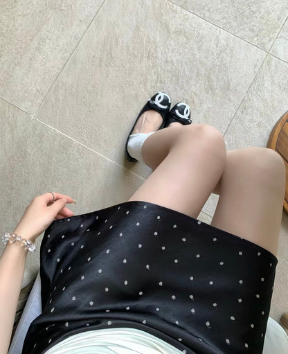 Middle Low Waist Polka Dot Satin Skirt SK38