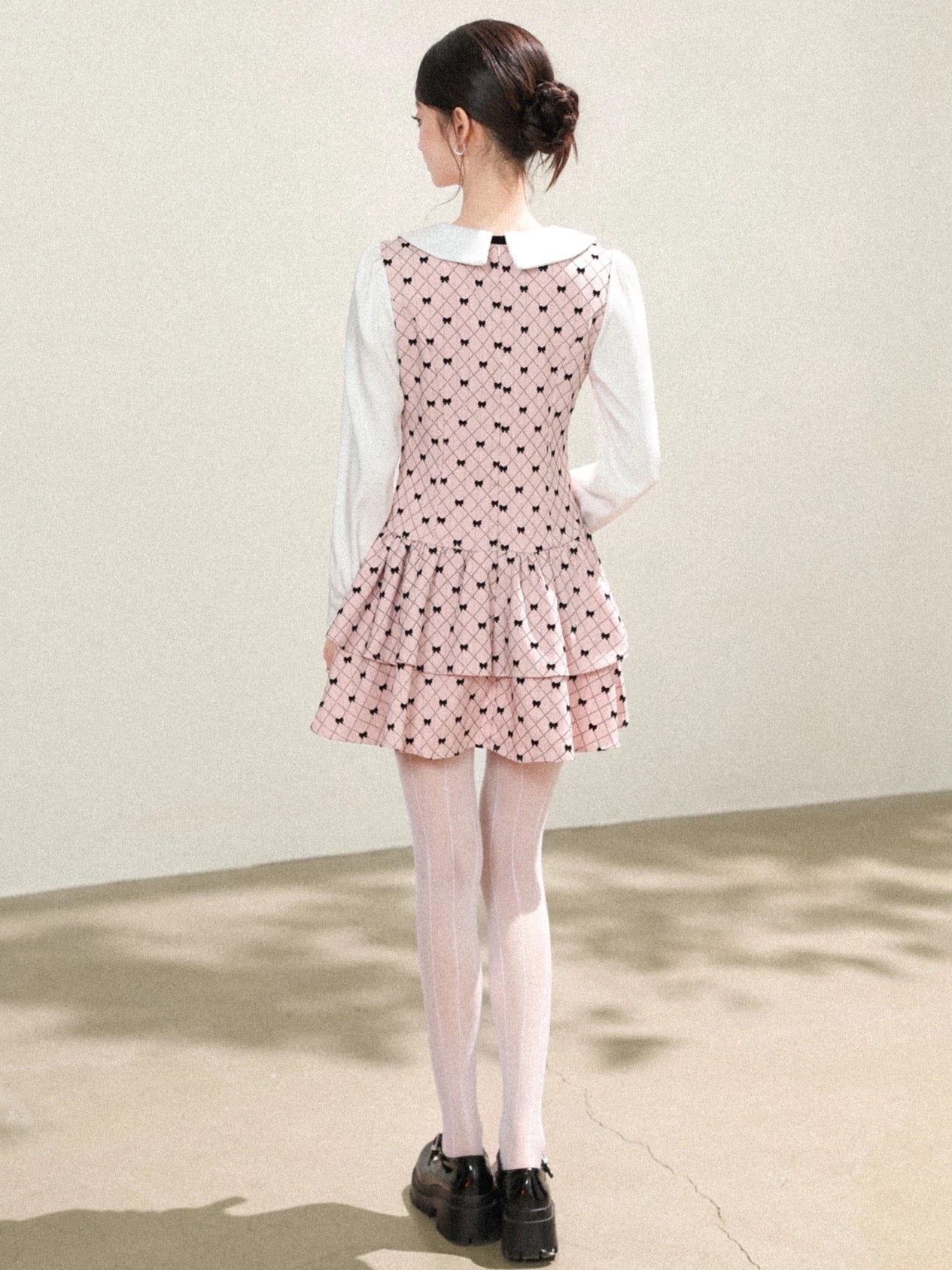 Premium Pinky Bow Long Sleeve Dress