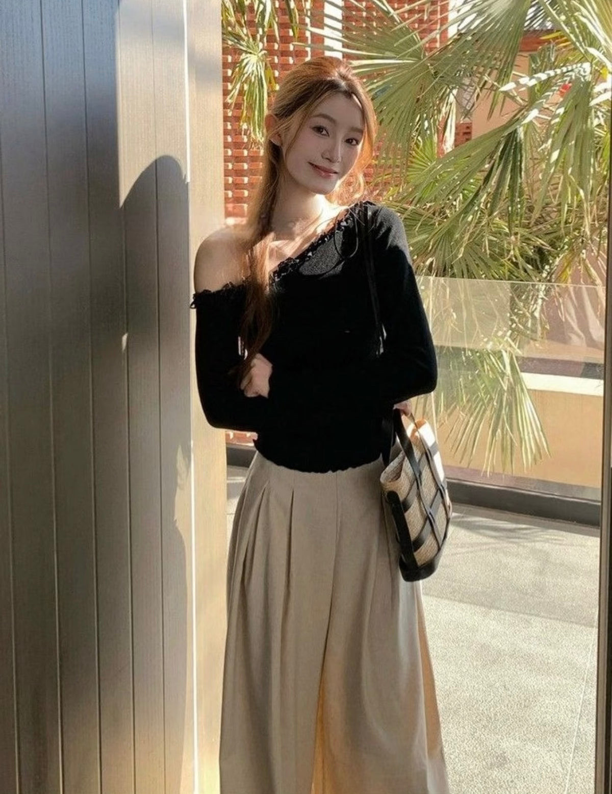 Off Side Shoulder Long Sleeve Top