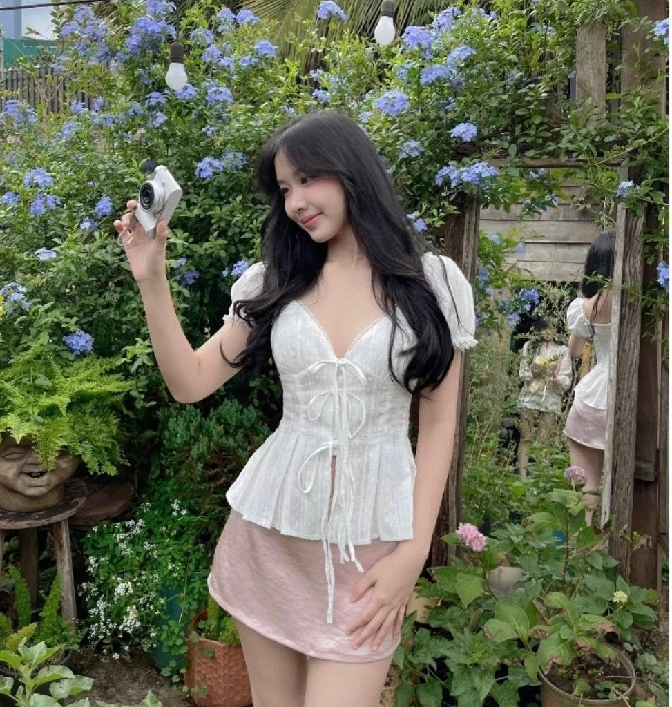 V Collar White Top