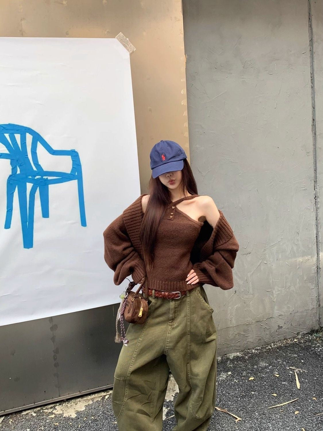 Brown Top + Cardigan Two Piece Set