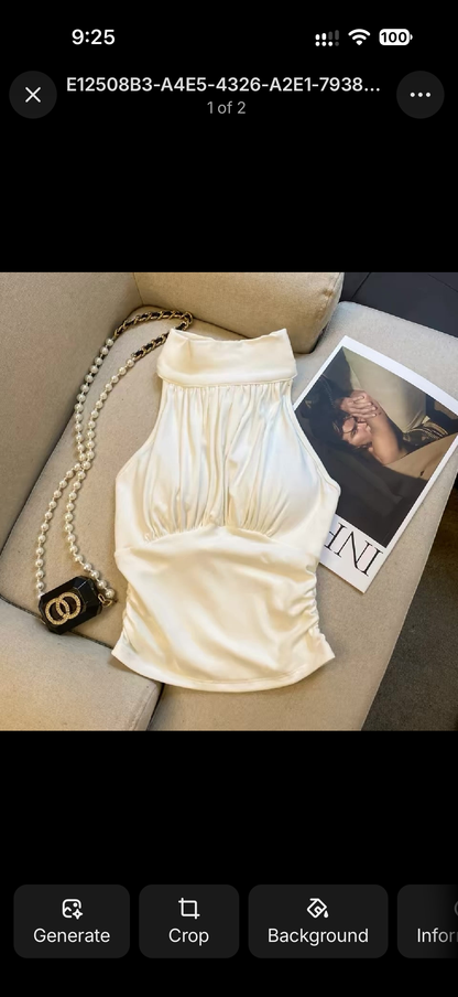 Halter Neck Bareback Top (Khaki, Black)