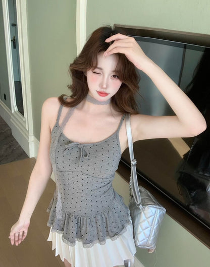 Polka Dot Top With Collar Strap