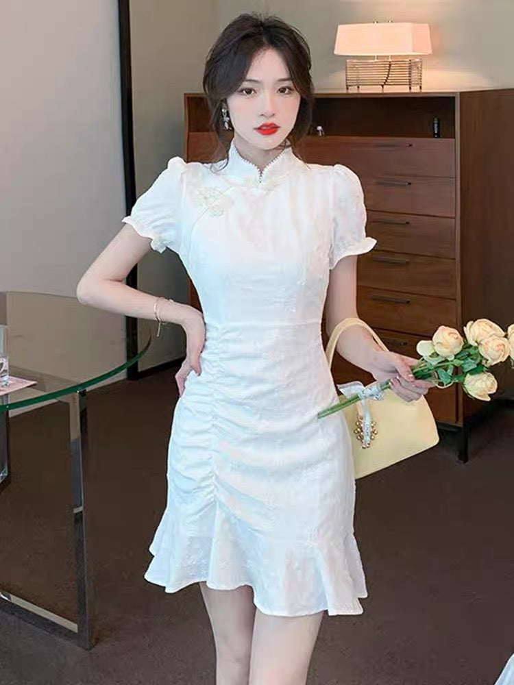 White Cheongsam Dress (L)