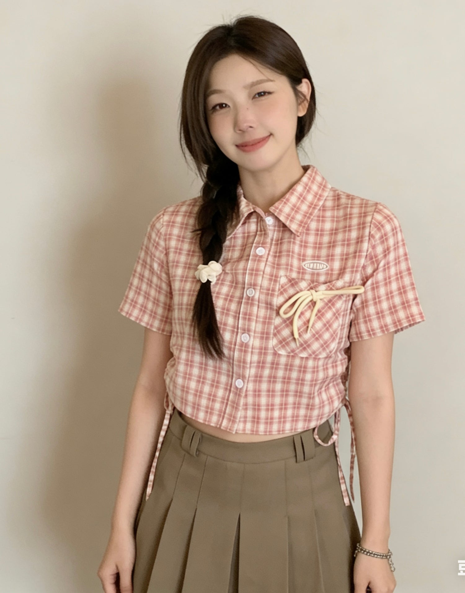 Ribbon Pocket Pink Shirt Top