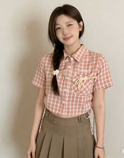 Ribbon Pocket Pink Shirt Top