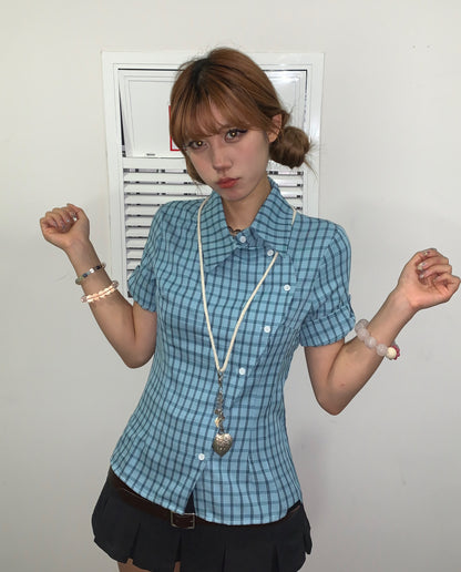 Blue Plaid Top (S, M)