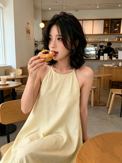 Summer Yellow Thin Bareback Long Dress
