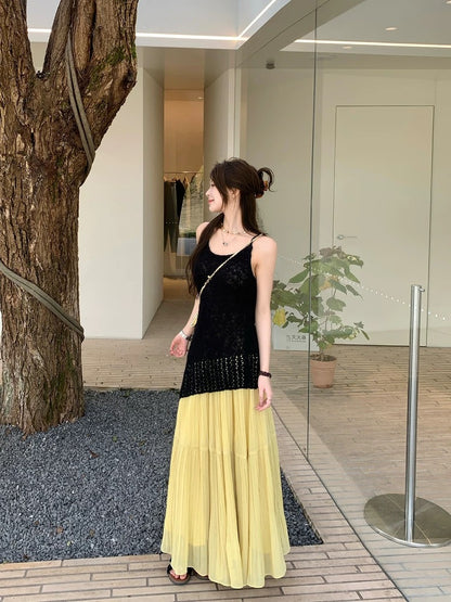 Pleated Chiffon Maxi Long Skirt