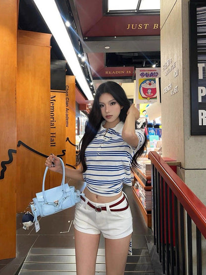 Collar Blue Stripe Top