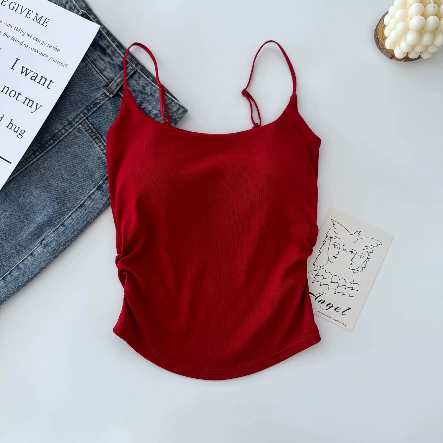Basic Strap Top (Pink, Wine Red)