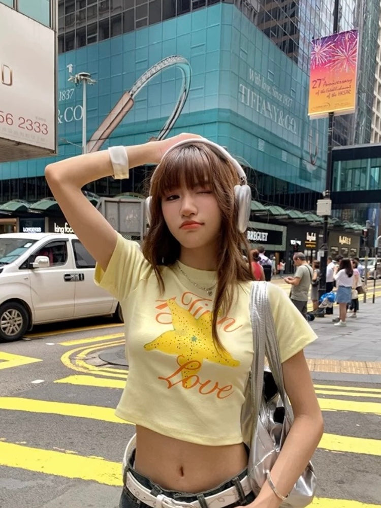 Yellow Starfish Shirt Crop Top
