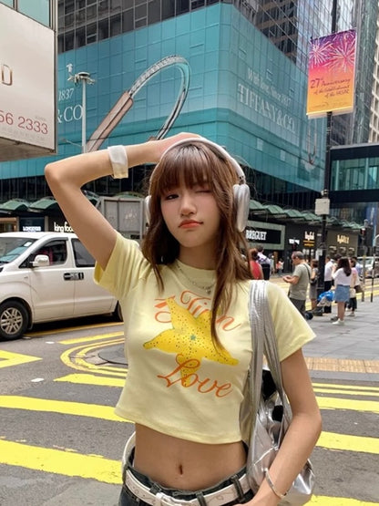 Yellow Starfish Shirt Crop Top