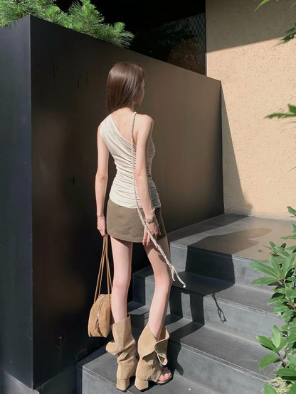Side Strap Collar Sleeveless Top