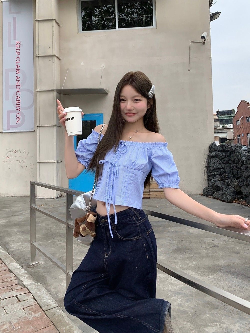 Puff Sleeve Stripe Blue Top
