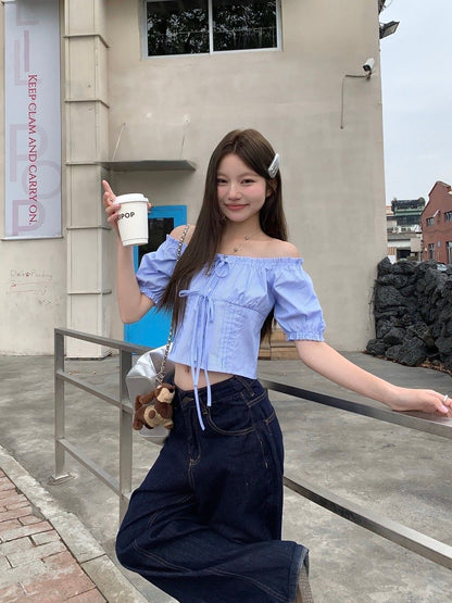Puff Sleeve Stripe Blue Top