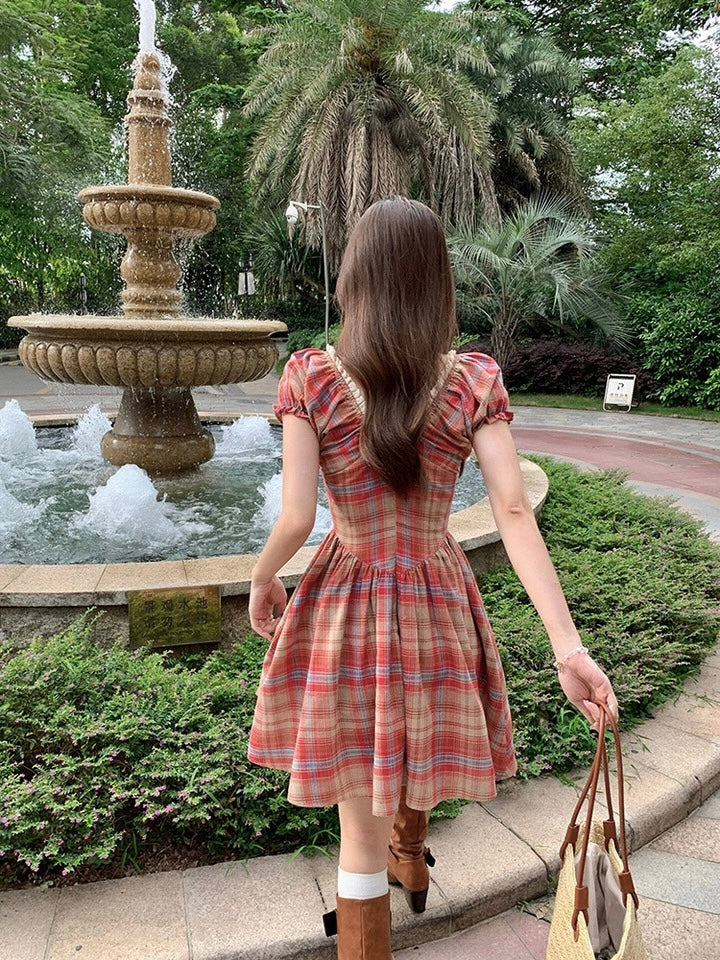 Red Grid Short Dress