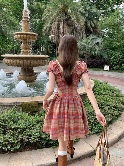Red Grid Short Dress