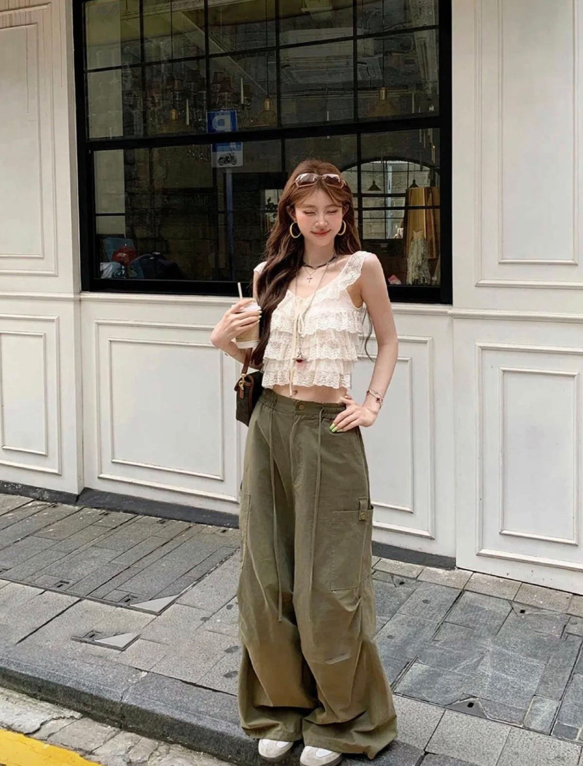 Mix Laces Chiffon Beige Top
