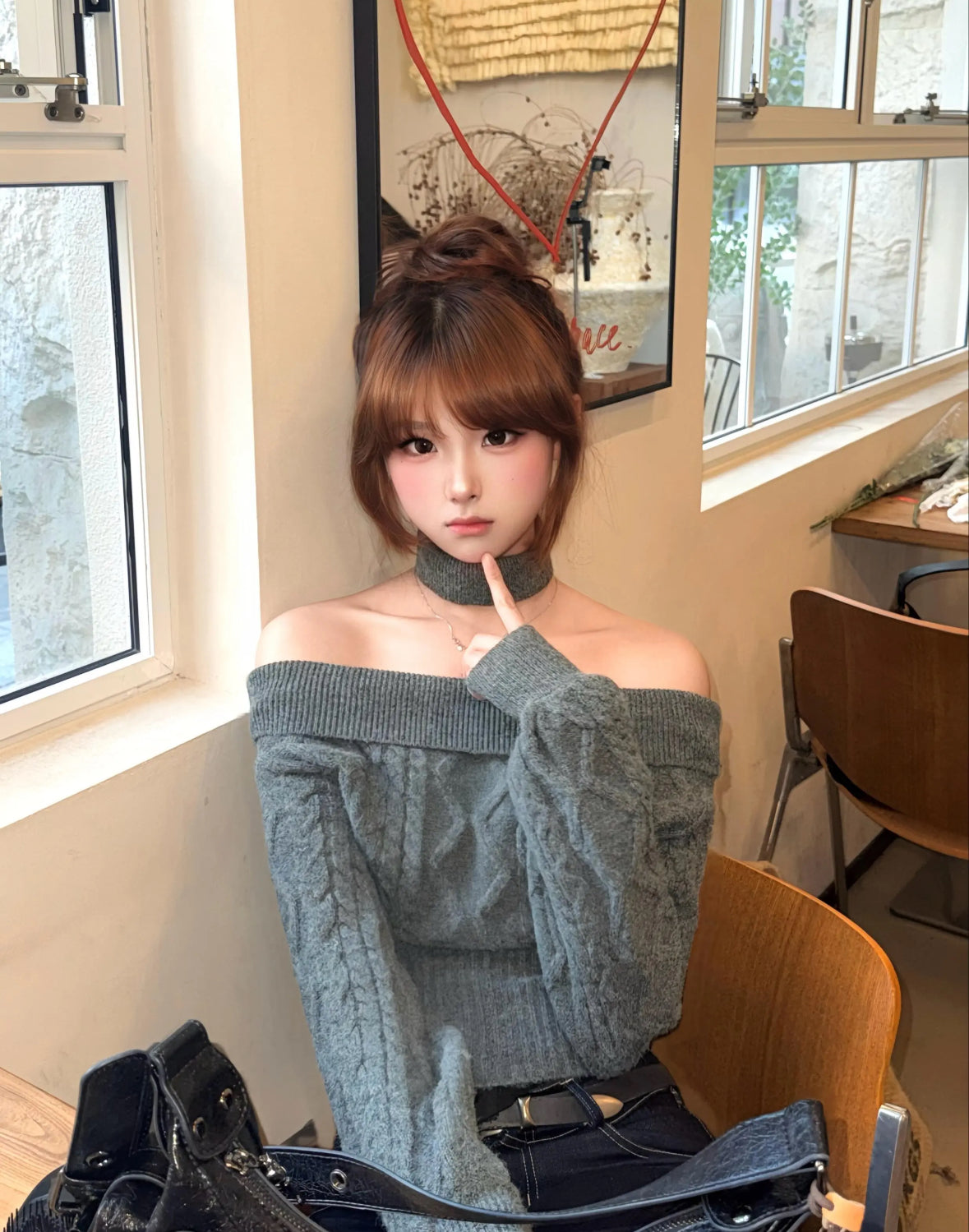 Multi Wear Off Shoulder Long Sleeve Crop Knitted Top With Collar
