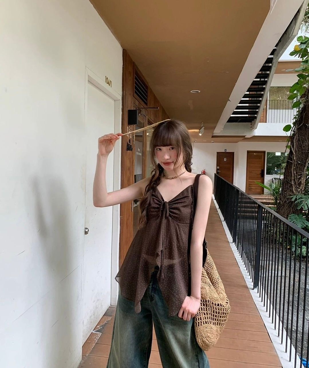Mini Dot Strap Unequal Top