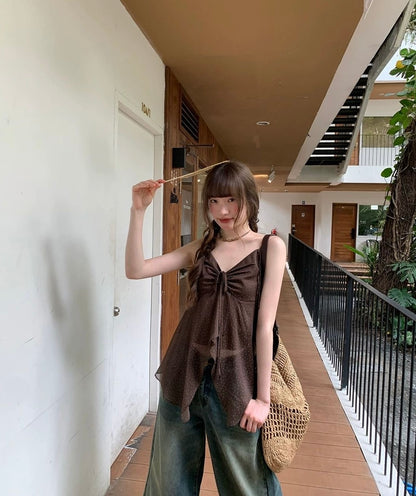 Mini Dot Strap Unequal Top