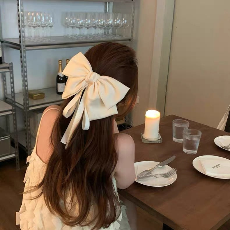 S01 Ribbon Hair Clip (Beige, Black)