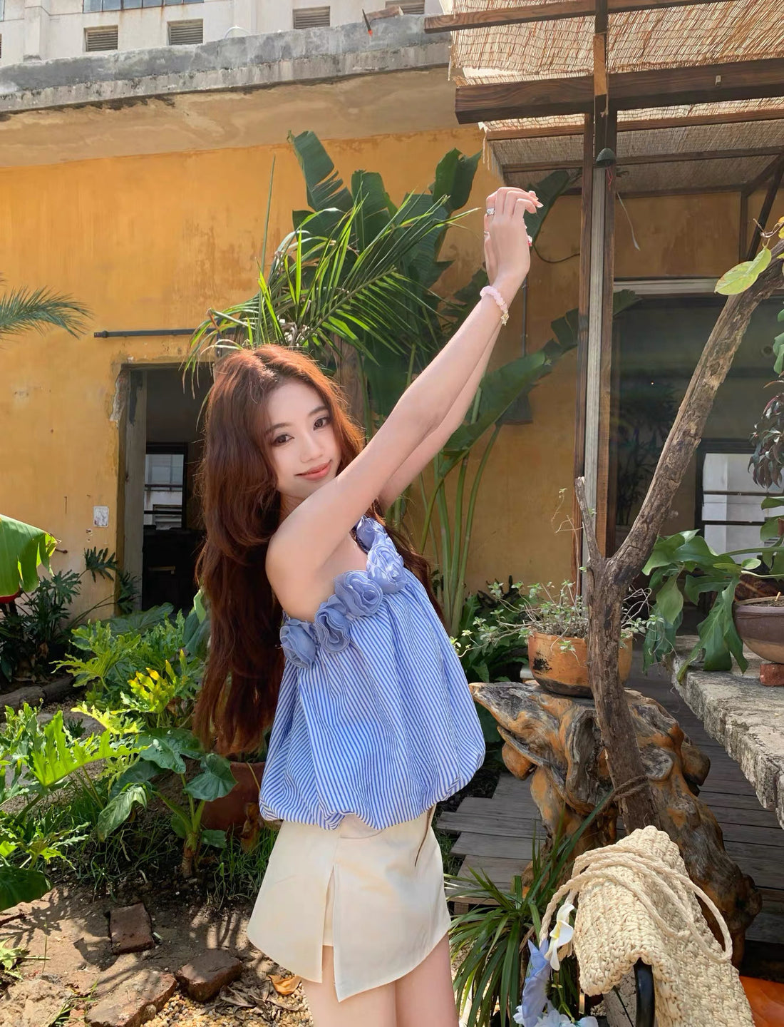 3D Rose Collar Off Side Shoulder Top