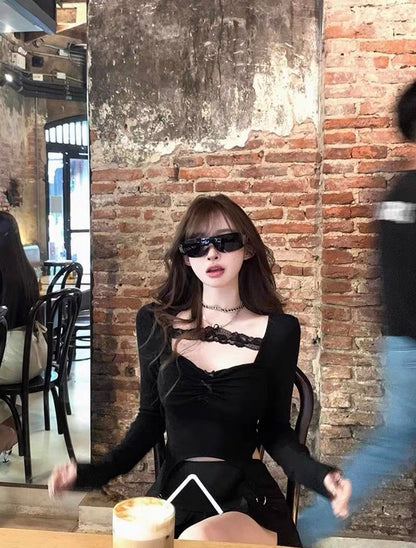 Laces Collar Long Sleeve Top