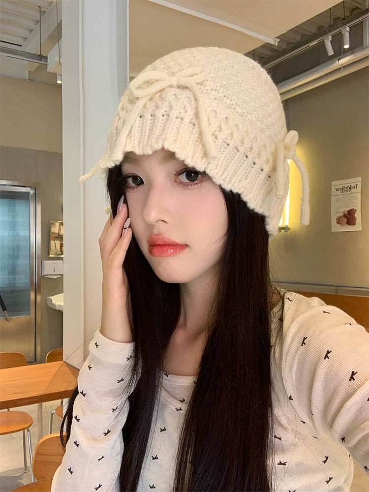 H27 Ribbon Knitted Embroidery Hat