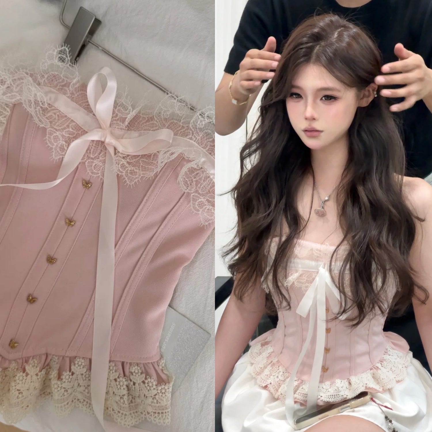 Pink Mix Lacey Tube Top