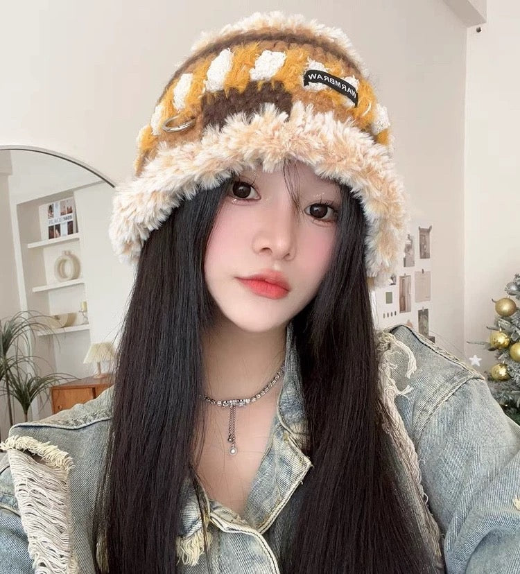 H28 Three Tone Knitted Fur Hat