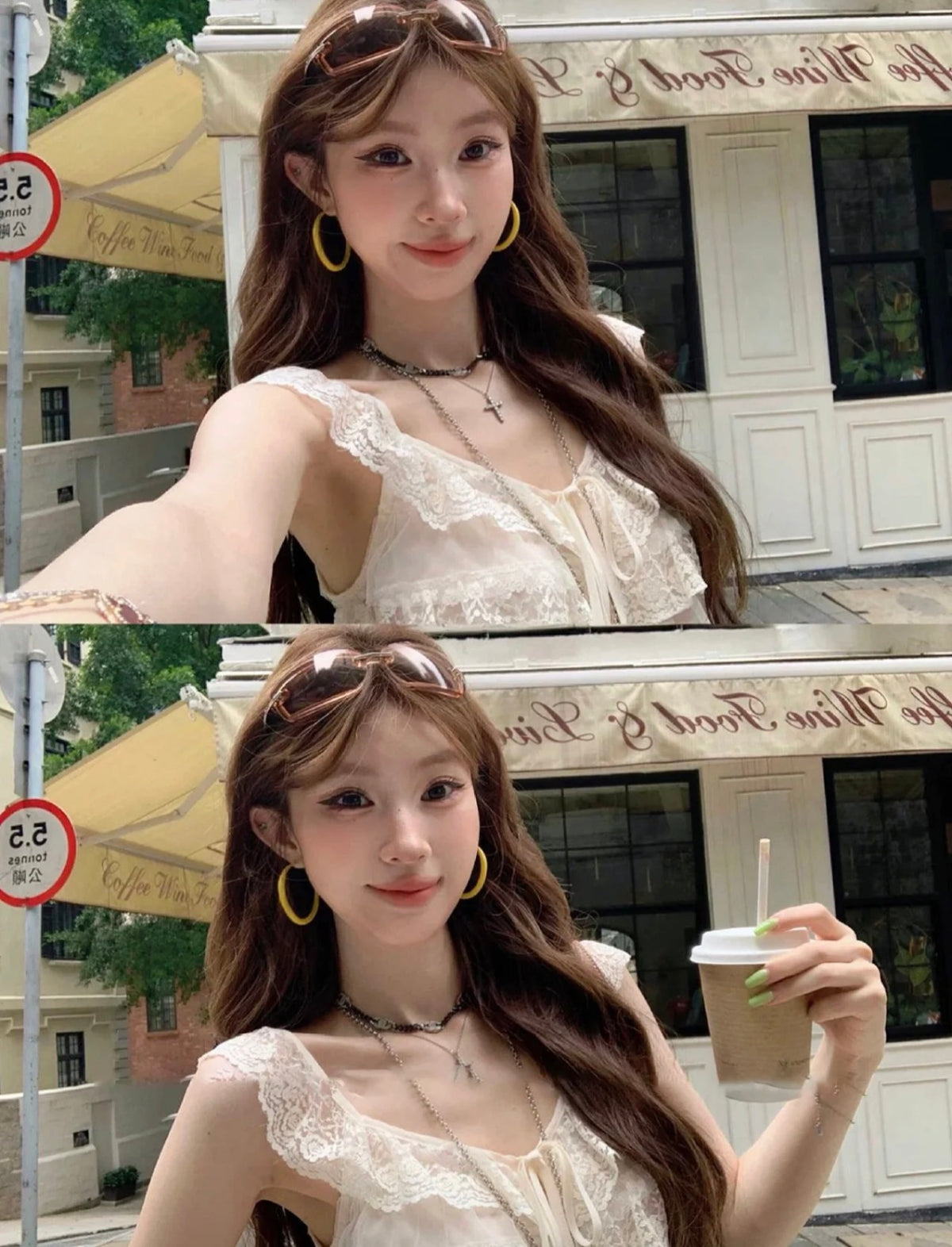 Mix Laces Chiffon Beige Top